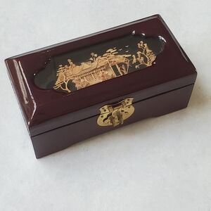 Chinese Cork Art Diorama Scene Wood Frame Vanity Vintage Laquered Jewelry Box